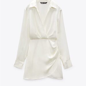 Zara Oyster White Satin Dress